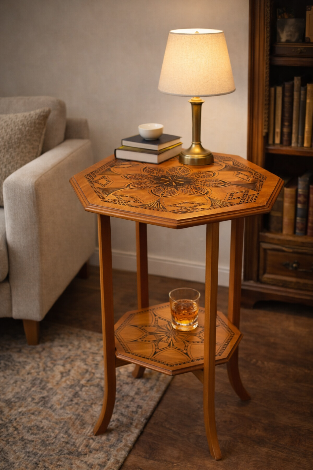 時を重ねたチェリーウッドの美｜八角カービングサイドテーブル